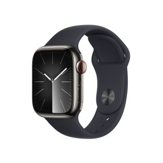 Apple Watch S9 Cellular 41mm Graphite Stainless Steel Case w Midnight Sport Band - M/L