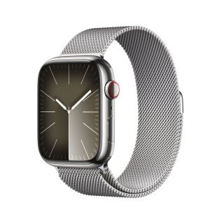 Apple Watch S9 Cellular 45mm Silver Stainless Steel Case w Silver Milanese Loop