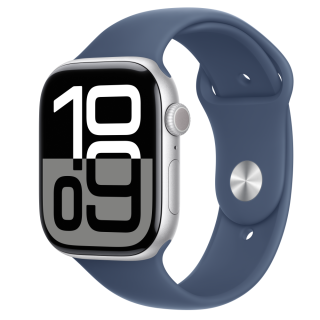 Apple Watch S10 Cellular 46mm Silver Alu Case with Denim Sport Band - M/L