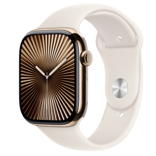 Apple Watch S10 Cellular 46mm Gold Titanium Case with Starlight Sport Band - M/L