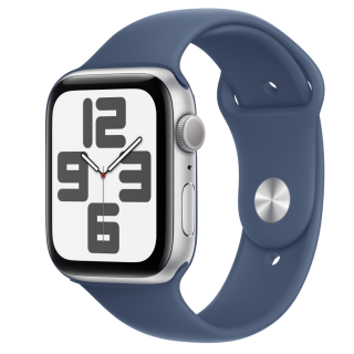 Apple Watch SE2 v3 GPS 44mm Silver Alu Case with Denim Sport Band - S/M