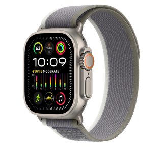 Apple Watch Ultra2 Cellular, 49mm Titanium Case w Green/Grey Trail Loop - M/L